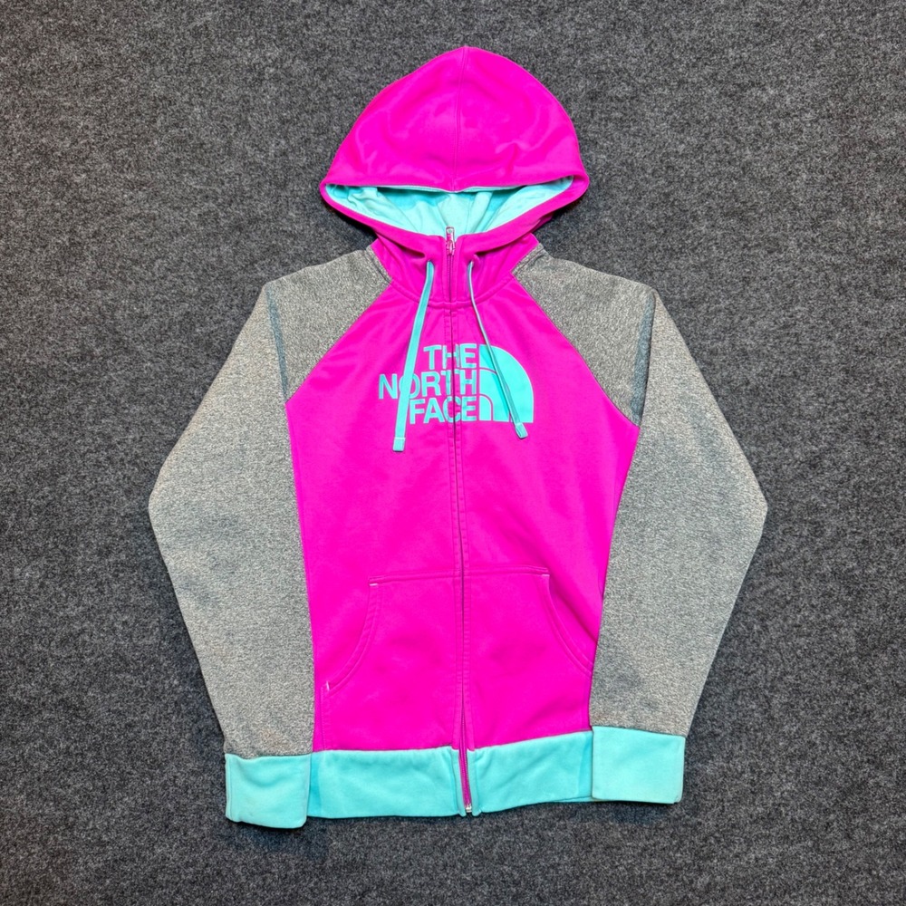The North Face Womens Full Zip Hoodie Pink Grey Teal Colorblock Size Small